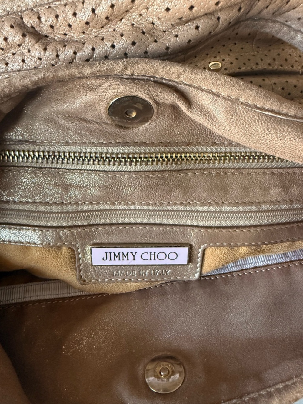 Jimmy Choo Bardia Perforated Shimmer Suede Buckle Strap Hobo Shoulder Bag - Picture 12 of 14
